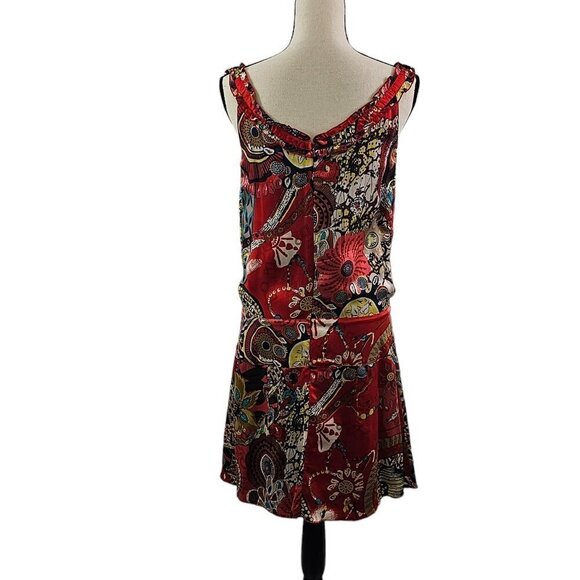 Lula Kate Abstract Floral Silk Drop Waist Sleeveless Slip Lined Dress Size 4 - Picture 5 of 16